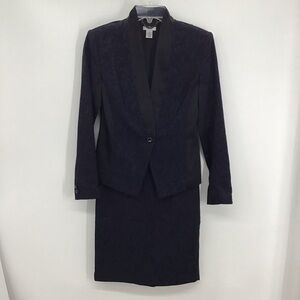 CACHE’ Jacquard Floral Lace Overlay Blazer & Skirt 2 Pc Set Black/Navy Size 2